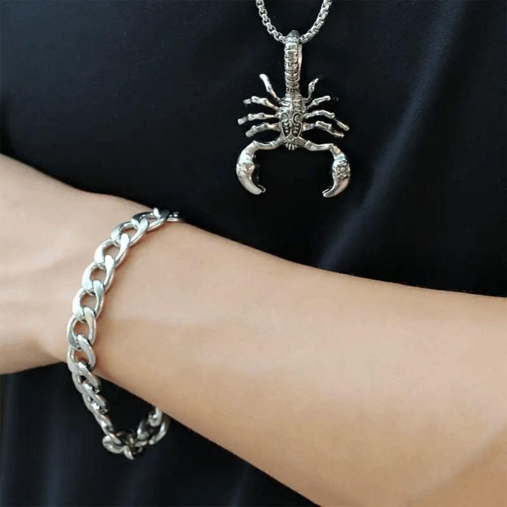 Stainless Steel Scorpion Pendant Necklace & Bracelet Set